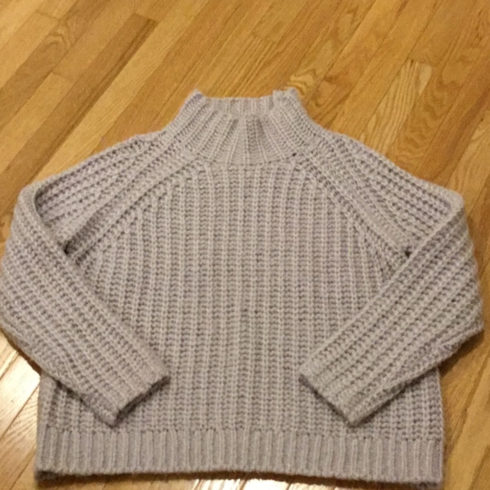Gray Chunky Knit Cowl Neck Sweater